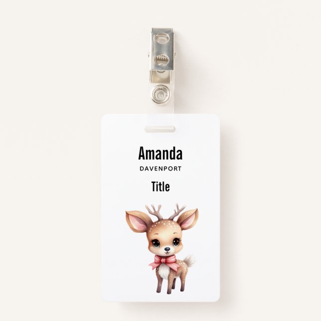Cute Baby Deer Cartoon Illustration Badge (Front with Clip)