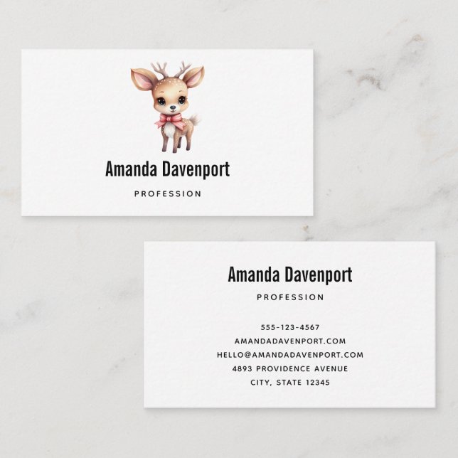 Cute Baby Deer Cartoon Illustration Business Card (Front/Back)