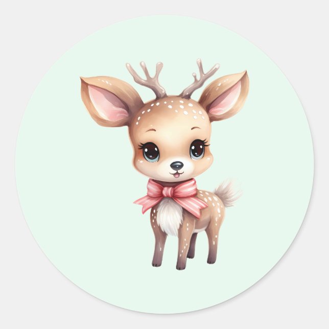 Cute Baby Deer Cartoon Illustration Classic Round Sticker (Front)