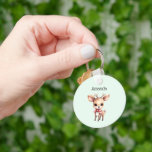 Cute Baby Deer Cartoon Illustration Keychain<br><div class="desc">A keychain with an illustration of an adorable baby deer. Big eyes big ears with a large head and little brown antlers. Wearing a big red bow.</div>