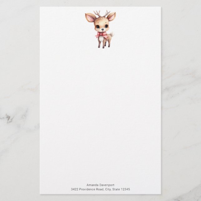 Cute Baby Deer Cartoon Illustration Stationery (Front)