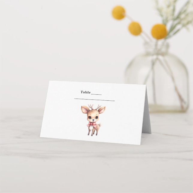 Cute Baby Deer Cartoon Illustration Table Place Card (Front)