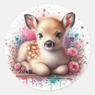 Cute baby deer  classic round sticker