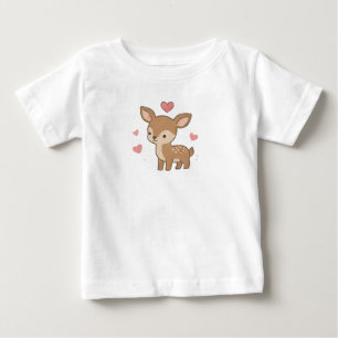 Cute Baby Deer Fawn Pink Hearts Cottagecore T-Shirt