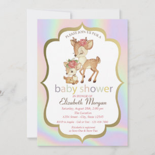Cute Baby Deer Frame Holographic Baby Shower Invitation