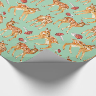 Cute Baby Deer Mushroom Turquoise-green Wrapping Paper
