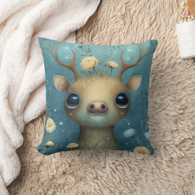 Cute Baby Deer Painting Throw Pillow (Blanket)