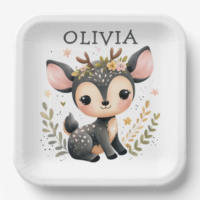 Cute Baby Deer Personalized Paper Plate (Front)