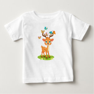 Cute Baby Deer Playing with Butterfles-23475 T-Shirt