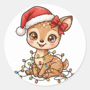Cute Baby Deer Santa Hat Christmas Lights Sticker