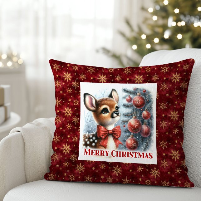 Cute Baby Deer Snowy Forest Kids Gift Christmas  Throw Pillow (Cute Baby Deer Snowy Forest Kids Gift Christmas Pillow

)