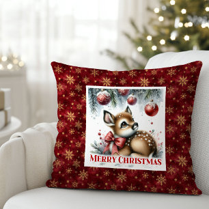 Cute Baby Deer Snowy Forest Kids Gift Christmas  Throw Pillow