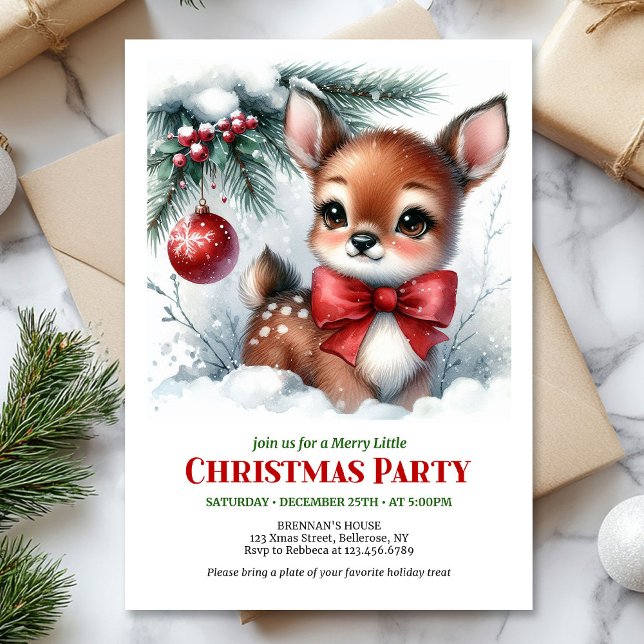 Cute baby deer watercolor Christmas kids invite  (Cute baby deer watercolor Christmas kids invite digital download)