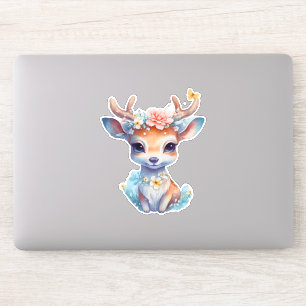 Cute Baby Deer with Antlers and Flowers