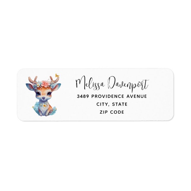 Cute Baby Deer with Antlers and Flowers Address (Front)