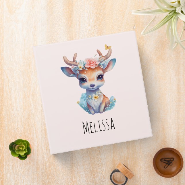 Cute Baby Deer with Antlers and Flowers Binder (In Situ)