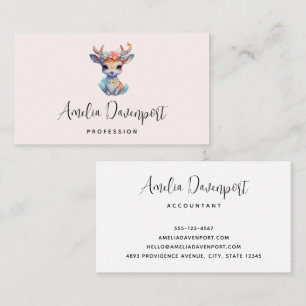 Cute Baby Deer with Antlers and Flowers Business Card