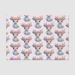 Cute Baby Deer with Antlers and Flowers Pattern Tissue Paper