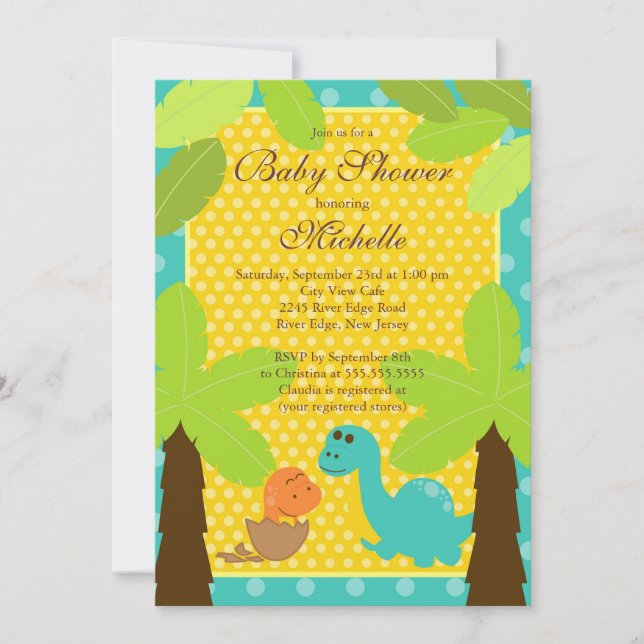 Cute Baby Dinasaur Baby Shower Invitation (Front)
