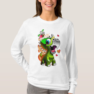 Cute Baby Dino & Bird Friends - Cartoon Dino Love T-Shirt