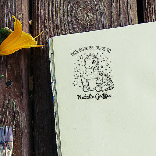 Cute Baby Dino Bookplate Rubber Stamp