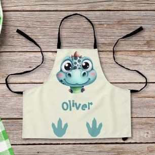 Cute Baby Dino Face and Footprints Apron