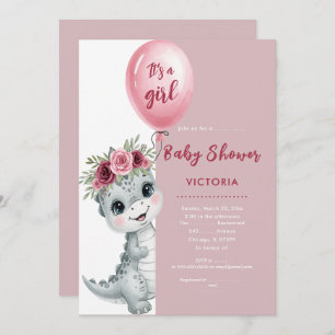 Cute Baby Dino Flat Invitation