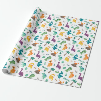 Cute Baby Dino pattern Kids Birthday Party Wrapping Paper