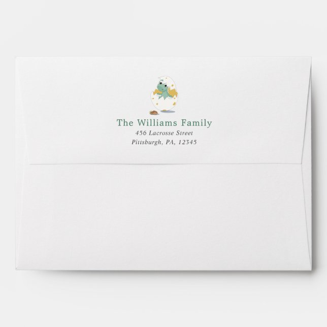 Cute Baby Dino Return Address Printed Envelope 5x7 (Back (Top Flap))