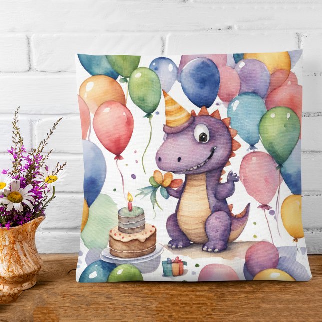 Cute Baby Dinosaur Birthday Throw Pillow (Creator Uploaded)