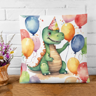 Cute Baby Dinosaur Birthday Throw Pillow