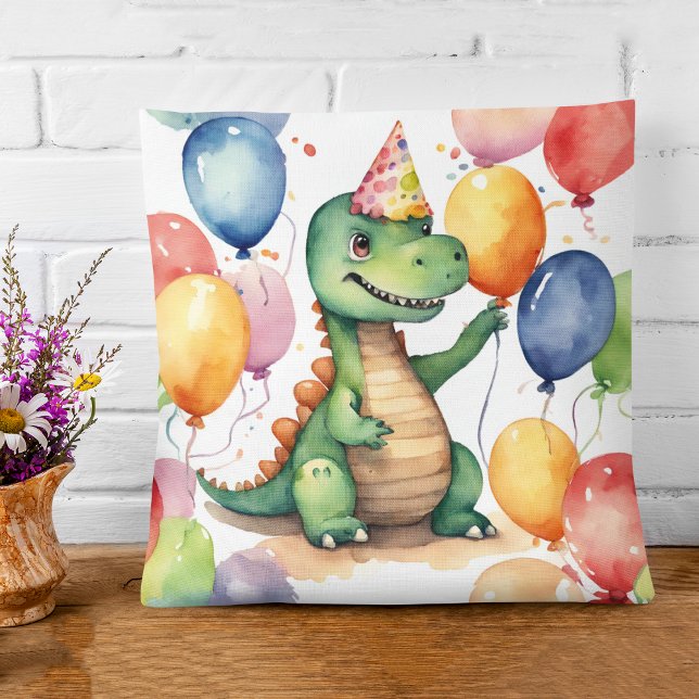 Cute Baby Dinosaur Birthday Throw Pillow (Creator Uploaded)