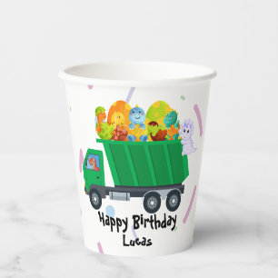 Cute baby dinosaur egg garbage truck Birthday Part Paper Cups