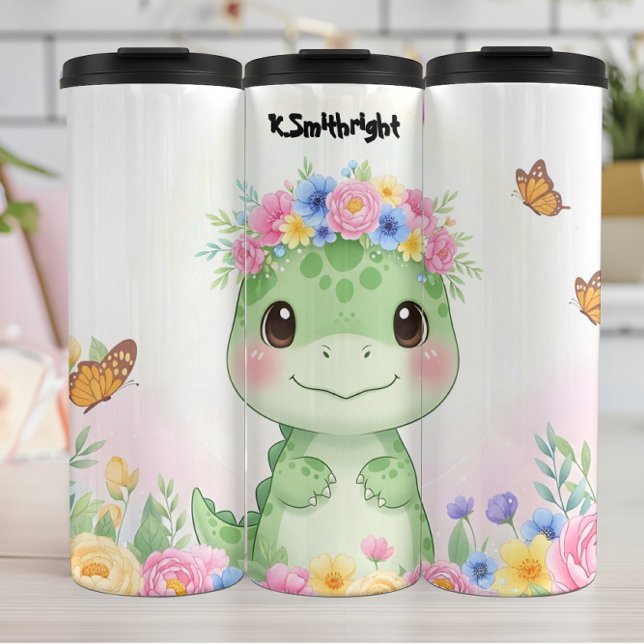 Cute Baby Dinosaur Flower Crown Thermal Tumbler (Creator Uploaded)