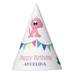 Cute Baby Dinosaur Girl Birthday Party Hat