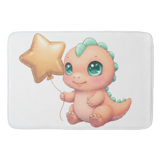 Cute Baby Dinosaur Holding Star Balloon Bath Mat
