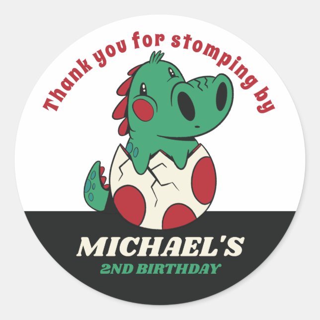 Cute Baby Dinosaur in Egg Kids Birthday Party Classic Round Sticker (Front)