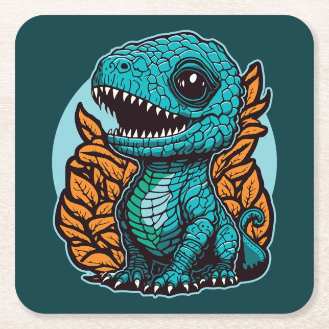 Cute Baby Dinosaur Square Paper Coaster (Front)