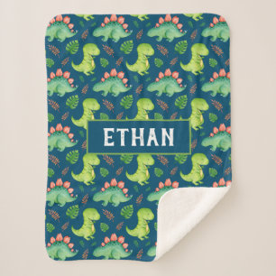 Cute Baby Dinosaur T-Rex Stegosaurus Personalized Sherpa Blanket