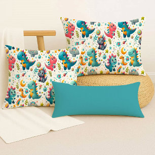 Cute Baby Dinosaur Teal Colourful Dino Throw Pillo Pillow
