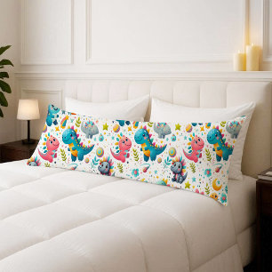 Cute Baby Dinosaur Teal Dino Body Pillow Cover