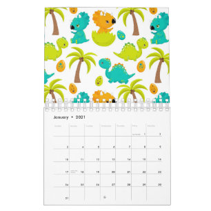 Cute Baby Dinosaur Triceratops Dino Eggs Palm Tree Calendar