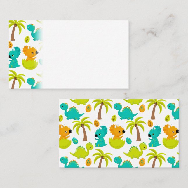 Cute Baby Dinosaur Triceratops Dino Eggs Palm Tree Place Card (Front/Back)