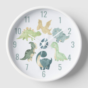 Cute Baby Dinosaur Watercolor Blue Clock