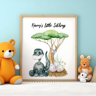 Cute Baby Dinosaur With His Little Siblings Poster