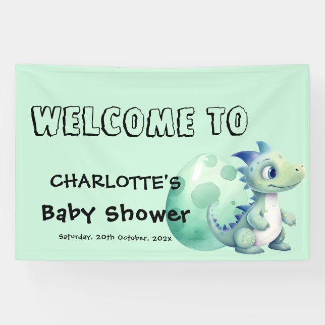 Cute Baby Dinosaur with Its Egg Baby Shower Banner (Horizontal)