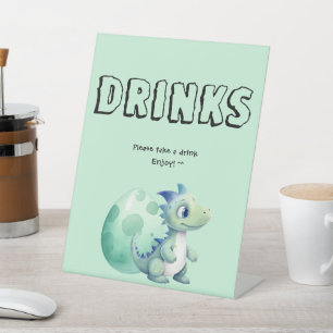 Cute Baby Dinosaur with Its Egg Baby Shower Drinks Pedestal Sign