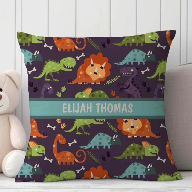 Cute Baby Dinosaurs Dino Boys Personalized Throw Pillow (Creator Uploaded)