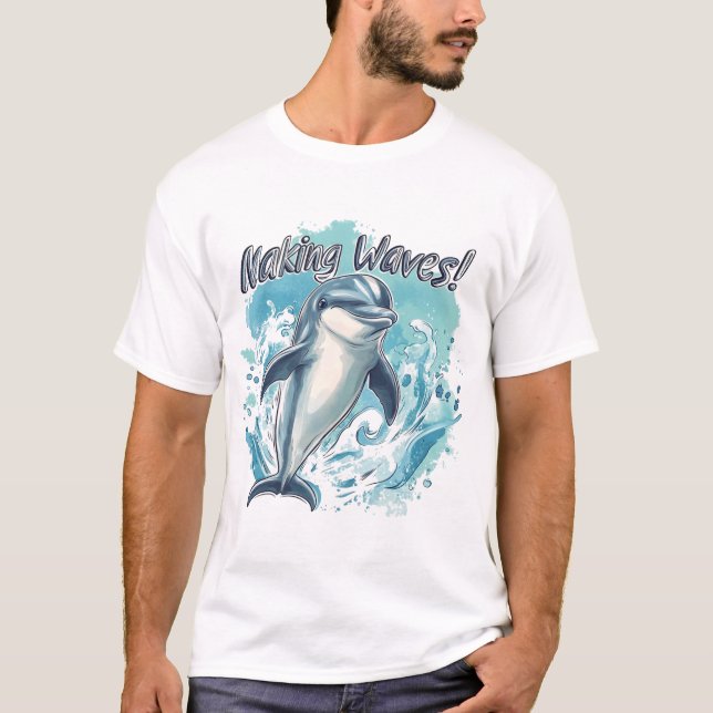 Cute Baby Dolphin T-Shirt Design, Retro Ocean Anim (Front)