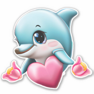 Cute Baby Dolphin with Valentine's Heart  